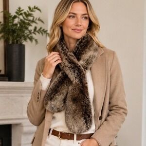 Restoration Hardware Women's Brown Faux Fur Pull Through Scarf Stole‎ Wrap RH